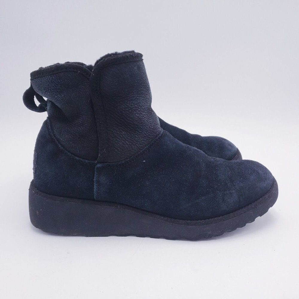 UGG Cory Ankle Boots Black Suede Shearling Lined Wedge 8‎